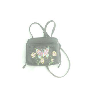 Womens Brown Upcycled Hand Painted Leather Zip Around Crossbody Strap Purse